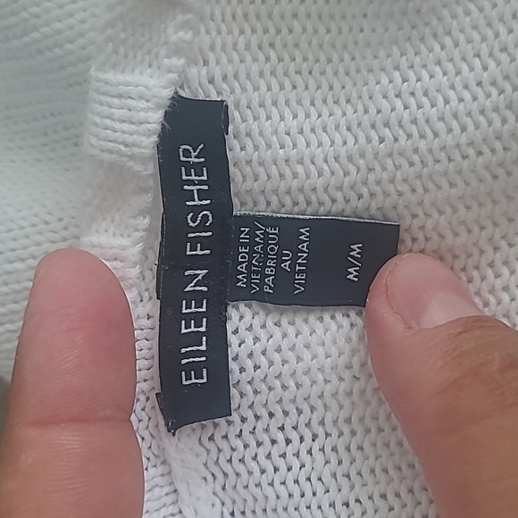 Eileen Fisher Linen and Cotton Blend Open Front Knit flowy Cardigan in white - Picture 9 of 10